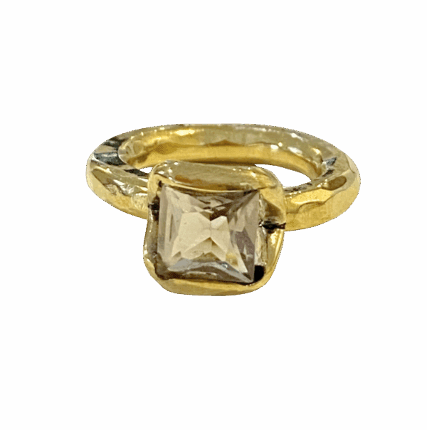 Anillo Solitario Cuadrado Cuarzo Ahumado